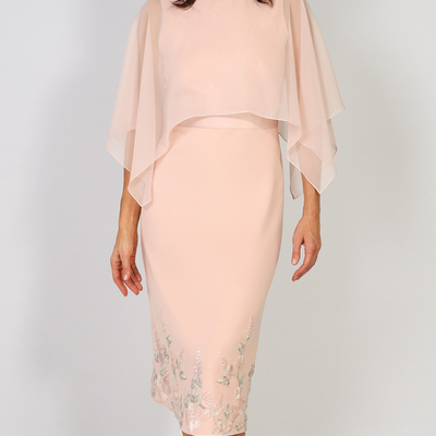 Elegant sheath pink appliques tea-length mother of the bride/ groom dresses formal evening dress