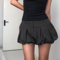 Solid color low waist skirt pleated hip-wrapped bubble skirt - Thumbnail 5