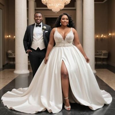 Sexy wedding dress, ball gown side slit lace african girls bridal dress bridal gown - Thumbnail 1