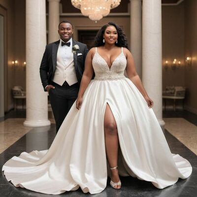 Sexy Wedding Dress, Ball Gown Side Slit Lace African Girls Bridal Dress Bridal Gown