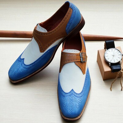 Crafted leather elegant and luxury tri tone leather wingtip dress wedding shoes