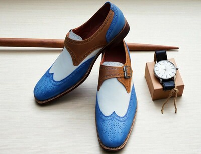 Crafted Leather Elegant and Luxury Tri Tone Leather Wingtip Dress Wedding Shoes