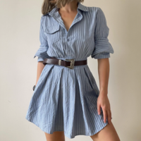 Sweet and spicy striped shirt belt design dress - Thumbnail 6