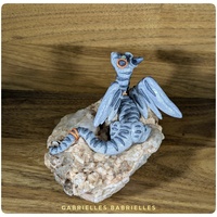 Clawdia the Tabby Dragon polymer clay sculpture on raw quartz crystal rock - Thumbnail 3