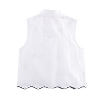Fashionable casual sleeveless lapel short embroidered shirt - Thumbnail 1