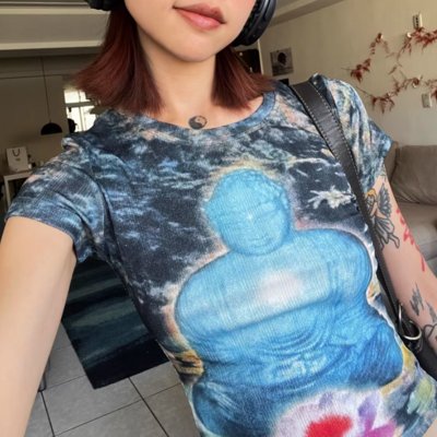Retro hot girl lotus print navel-exposed sexy slim-fit top