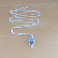 BOXED GIFT SET/Sterling Silver Blue Opal Pendant & 18" Silver Chain/Sterling Silver Blue Opal Necklace/Blue Opal Jewellery/Blue Opal Jewelry/UK - Thumbnail 1