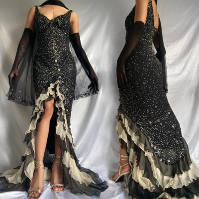 Sexy black sparkly ruffled tulle long sequin prom dress  - Thumbnail 1