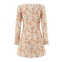 Fashionable sexy hot girl floral print long-sleeved short dress - Thumbnail 1
