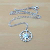 BOXED GIFT SET/Sterling Silver Opal Compass Necklace/White Opal Necklace/Opal Jewellery/Opal Jewelry/October Birthstone/Compass Pendant/UK - Thumbnail 2