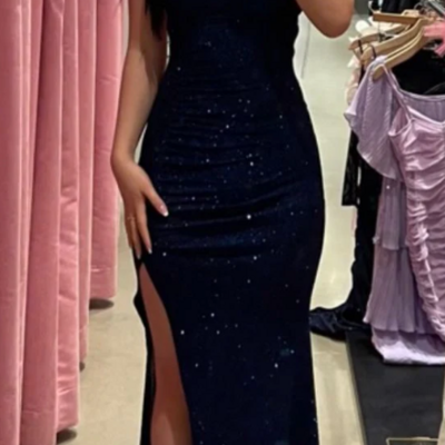 Glitter sheath/column black sequin prom dress with split - Thumbnail 1