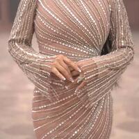 Saudi Arabia Luxury Long Sleeve Evening Dresses Beaded Mermaid Muslim Evening Party Dress Customized Dubai Prom Dresses - Thumbnail 1