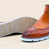 Crafted Leather Classic Chelsea Tan Leather Rubber Sole Dress Boots  - Thumbnail 3