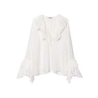 Big flared sleeve sun protection shirt tie collar light see-through vacation top - Thumbnail 3