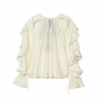 Fashionable and elegant contrasting color ribbon ruffled cardigan shirt - Thumbnail 1