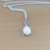 BOXED GIFT SET/925 White Opal Pendant & 18 inch Silver Chain/Sterling Silver Opal Necklace/Opal Jewellery/Opal Jewelry/ U.K - Thumbnail 1