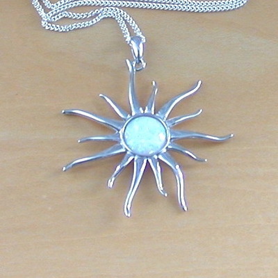 Sterling silver white opal sun pendant & chain/silver opal necklace uk/opal jewellery/opal jewelry/october birthstone/opal gift