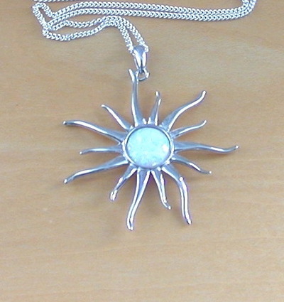 Sterling Silver White Opal Sun Pendant & Chain/Silver Opal Necklace UK/Opal Jewellery/Opal Jewelry/October Birthstone/Opal Gift