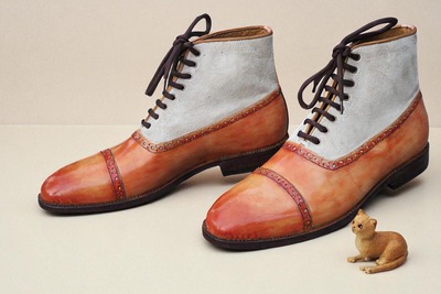 Crafted Leather Classic Tan Patina Suede Leather Ankle High Lace up Boot