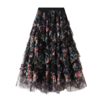 Vintage High Waist Boho Irregular Patchwork Floral Mesh Skirt - Thumbnail 4