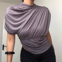 Solid color high collar casual vest T-shirt top - Thumbnail 6