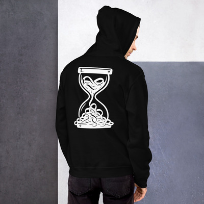 Metamelos static skull hoodie  embroidered chest, hourglass tape print