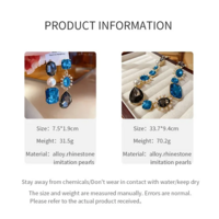 French Luxury Water Drop Rhinestone Earrings & Pearl Necklace Set - Thumbnail 7