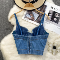 Crystal Pearl Denim Corset Bustier Top - Thumbnail 4