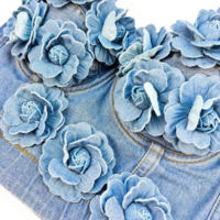 High-End Denim Bustier Crop Top with 3D Flower Appliqués - Thumbnail 5