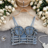 Gothic Kawaii Rhinestone Denim Crop Top - Thumbnail 6