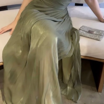 A line green straps long prom dress party dress