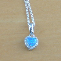 BOXED GIFT/Sterling Silver Blue Opal Heart Pendant & Chain/Blue Opal Necklace/Blue Opal Jewellery/Blue Opal Jewelry/Opal Necklace/UK - Thumbnail 1