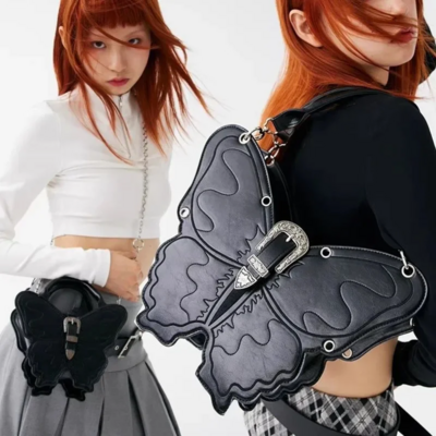 Gothic Kawaii Butterfly Embroidered Crossbody Backpack