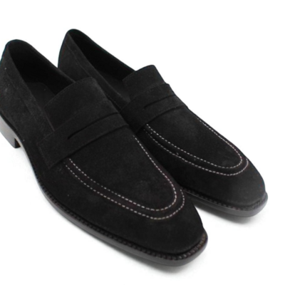 Crafted leather classic black suede leather moccasin loafers dress shoes