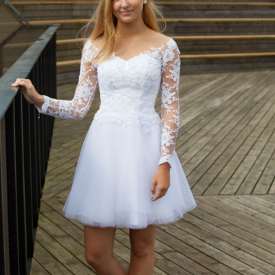 Elegant white lace appliques long sleeves short homecoming dress  - Thumbnail 1