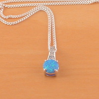 BOXED GIFT/ Sterling Silver Blue Opal & Cz Pendant & Chain/Blue Opal Necklace/Opal Jewellery/Opal Jewelry/UK - Thumbnail 1