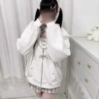 Lace-Up Bow & Pearl Zipper Kawaii Sweet Bunny Ears Hooded Jacket - Thumbnail 1