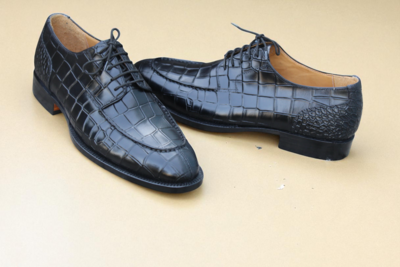 Crafted Leather Classic Black Crocodile/Alligator Leather Dress Shoes 