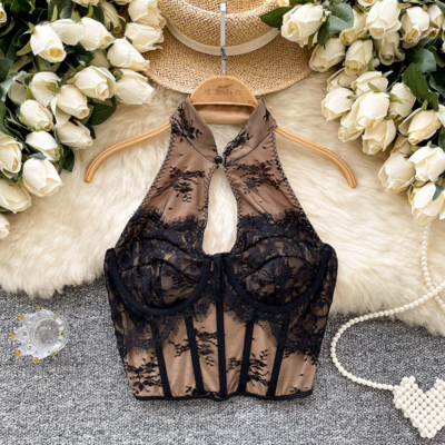 Vintage Hollow Halter Lace Crop Top