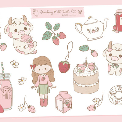 Strawberry milk sticker sheet - Thumbnail 1
