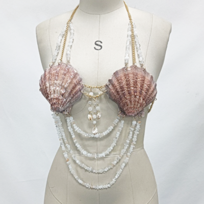 Backless acrylic beach bikini body chain halter beaded