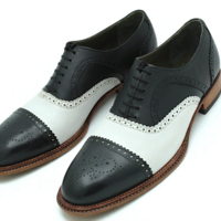 Crafted Leather Handmade Classic Black White Leather Triple Sole Handwelted Oxfords Lace up Dress Shoes - Thumbnail 2