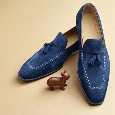 Crafted leather stunning blue suede tassel leather dress shoes