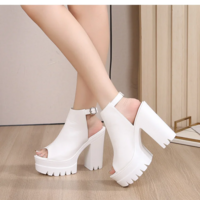 Thick Heel High Heels Women's Peep Toe Sandals - Thumbnail 8
