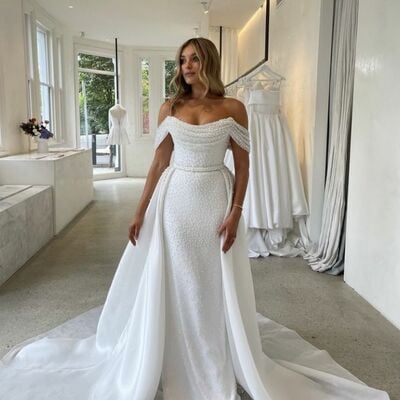 Elegant wedding dress, memraid pealrs bridal dress bridal gown