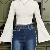Elegant Mock Neck Flare Sleeve Crop Top Tee for Women - Thumbnail 3