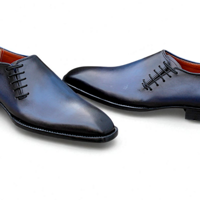 Crafted leather blue leather side laces oxford dress shoes