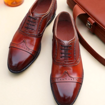 Crafted leather genuine calf leather wingtip oxford lace up dress shoes