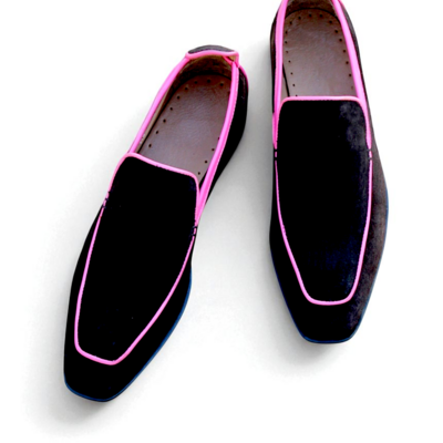Crafted leather black suede leather moccasin loafers dress shoes