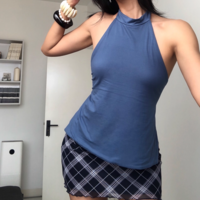 Solid color halterneck backless one-piece sexy top - Thumbnail 2